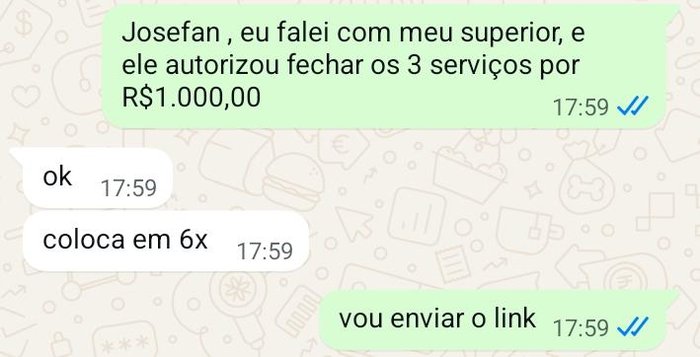 Print de orçamento aprovado no WhatsApp