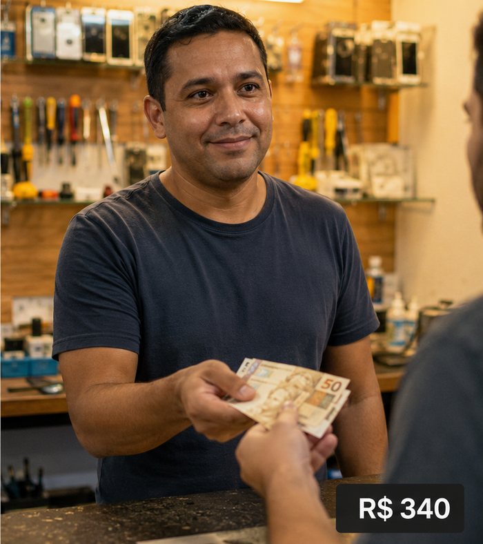 Técnico confiante recebendo o pagamento do orçamento calculado